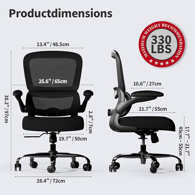 TRALT Office Chair - Ergonomic Desk Chair with Adjustable Lumbar Support, Mesh Computer Chair, Executive Chairs for Home Office Comfortable Lumbar Support Black Pack of 2