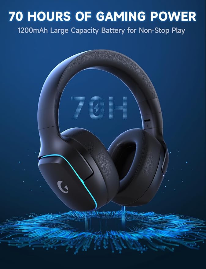 Gvyugke 2.4GHz Wireless Gaming Headsets for PS5, PS4, PC, Switch - Bluetooth 5.3 Gaming Headphones with Noise Canceling Mic, 7.1 Surround Sound, 70H Battery, Blue Lighting - Matte Black