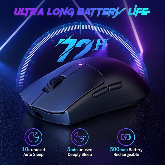 RisoPhy Superlight Wireless Gaming Mouse, 62g Dual Macro-Switches Gaming Mouse, 3-Mode Wireless/USB-C/Bluetooth Mouse with Adjustable 12000DPI, 5 Programmable Buttons Computer Mouse for PC/Mac-Black