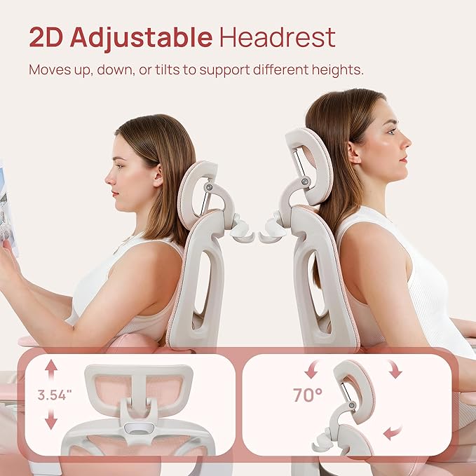 CabLady S1 Petite Ergonomic Home Desk Chair with Footrest and Headrest, High Back Fixed Lumbar Support with Detachable Pillow, Reclining Cute Office Chair for Women & Girls, 300 LBS Capacity