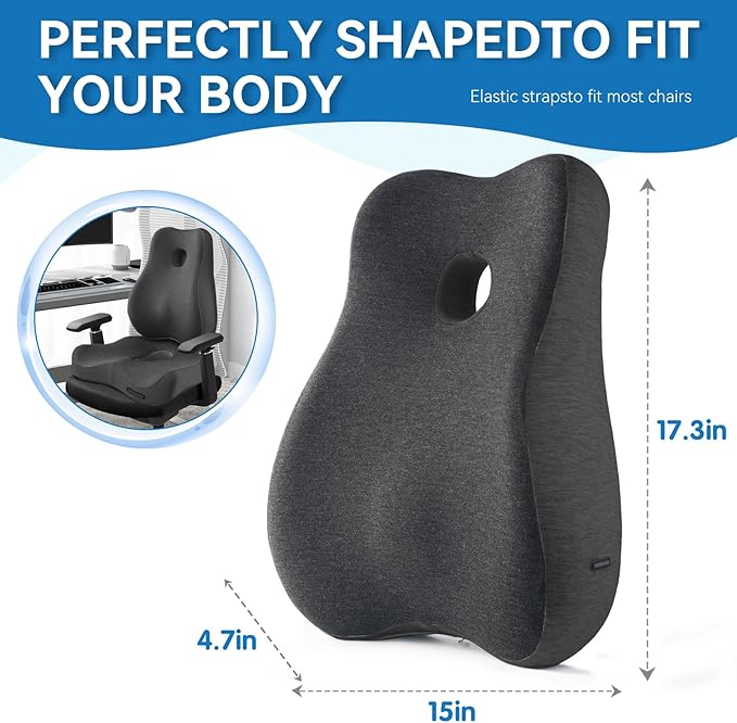 Seat Cushion & Lumbar Support Pillow Set for Office Chair, and Tailbone Discomfort with Lumbar Support Pillow and Seat Cushion - Perfect for Home,and Gaming Chairs Chair Cushion(Dark Grey)