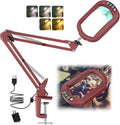 IVMAIE 10X Rectangle Magnifying Glass with Light, 5 Color Modes Stepless Dimmable Magnifier with Stand, LED Lighted Clamp Desk Lamp with Swing Arm, Hands Free for Reading Painting Close Work - Red