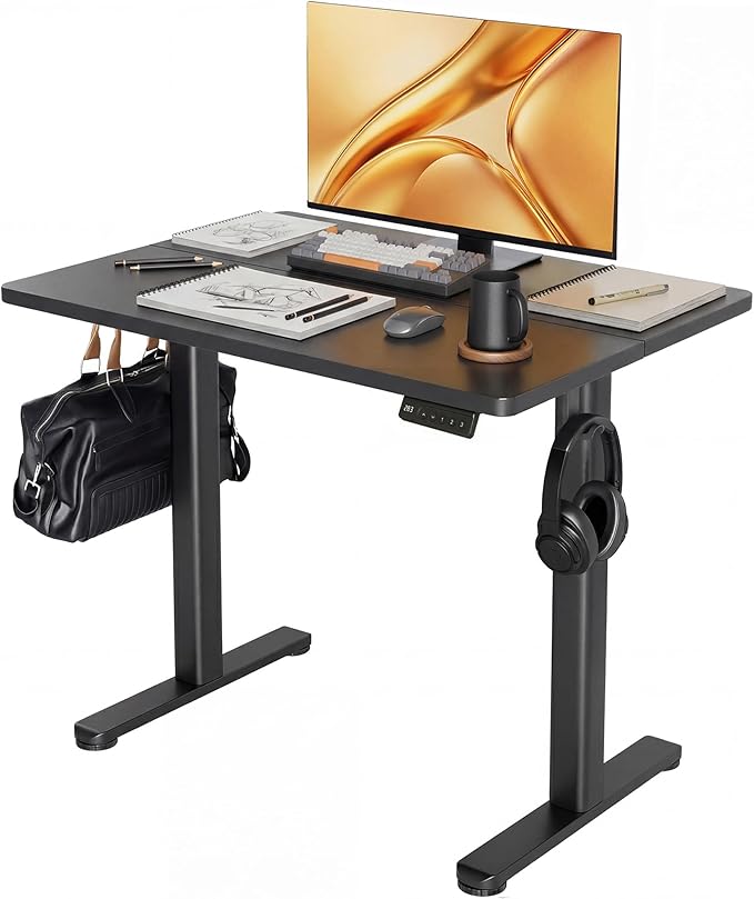 Claiks Electric Height Adjustable Stand Up Desk, 32x19 Inches Sit Stand Desk for Home Office, Black Top/Black Frame