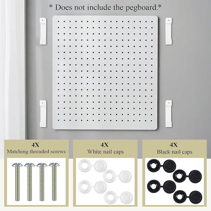 4 Pcs Pegboard Mounting Kit, No Drill Self Adhesive Pegboards Wall Mount, Pegboard Wall Mounting Hardware for Home Office Apartment Craft