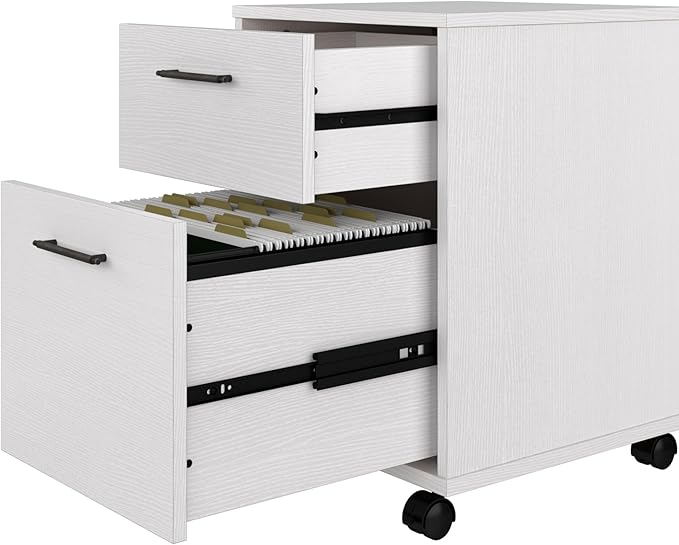 Bush Furniture Key West Rolling File Cabinet,File Cart for Home Office in Pure White Oak,2 Drawer File Cabinet on Wheels