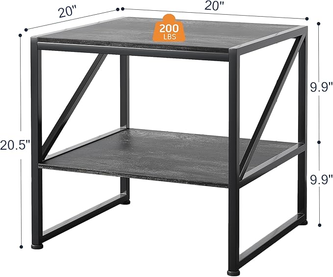 2-Tier Large Priner Stand with Storage Shelf, 20"×20" Under Desk Printer Table for Home Office Organization, End Table for Living Room, Heavy Duty Storage Rack for Scanner Fax Heat Press, Grey Oak