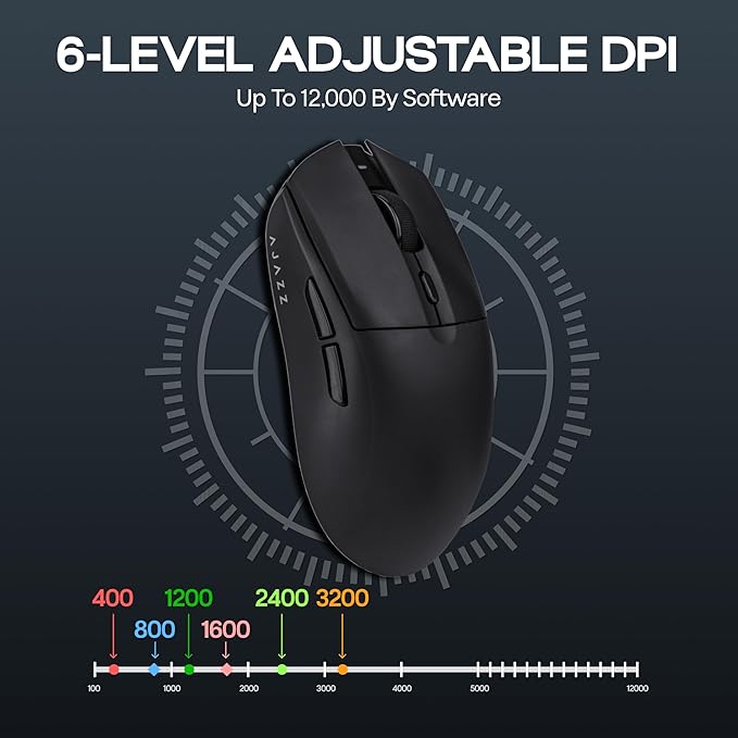 MechLands AJAZZ AJ139 V2 MC Gaming Mouse with Charging Base, Adjustable 12,000 DPI, PAW3311 Sensor, 3 Modes Wireless Mouse, 500mAh Battery, 1000 Polling Rate, 66g Lightweight, Win/Mac (Black)