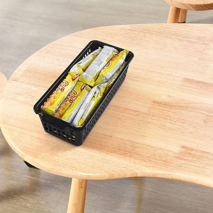 6-Pack Slim Plastic Storage Trays Baskets, Black Small Storage Basket Tray
