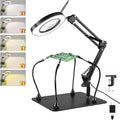 Helping Hands Soldering Station with Light and Stand, 4.3" 10X Soldering Magnifying Glass with 4 Flexible Helping Arms, 5 Color Mode, 10 Dimmable Levels for Electronics Repair, Jewelry, Hobby