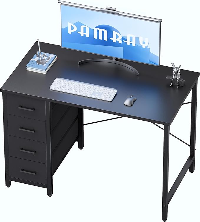 Pamray Computer Desk with 4 Drawers – Black (32")