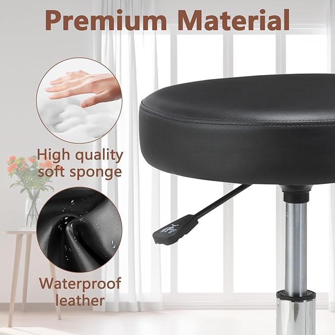 KLASIKA Round Rolling Stool with Wheels Adjustable Height Swivel Multi-Purpose Heavy Duty Wide Seat Drafting Stool for Office Laboratory Salon Massage Spa Medical Doctor Clinic Tattoo Beauty Nail