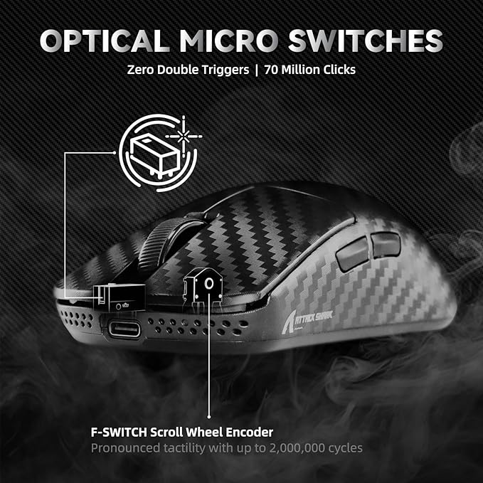 ATTACK SHARK R11 Ultra 8K Carbon Fiber Wireless Gaming Mouse,PAW3950MAX 42K DPI Sensor,49g Superlight Ergonomic Computer Mice with Tri-Mode,Cloud Driver for Win/Mac/PC Gamer,Weave Black&Tape