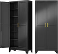75" Metal Storage Cabinet with Adjustable Leveling Foot,Garage Storage Cabinets with 2 Doors and 5 Adjustable Shelves, Black Steel Cabinet for Office,Home,Garage