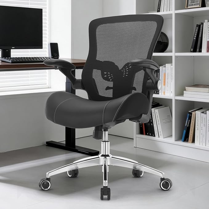 Big and Tall Office Chair 400lbs, Ergonomic Desk Chair with Wide 3D Modeling Foam Seat Cushion Heavy Duty Computer Chair with Adjustable Lumbar Support & Arms, Mesh Executive Chair for Home Office