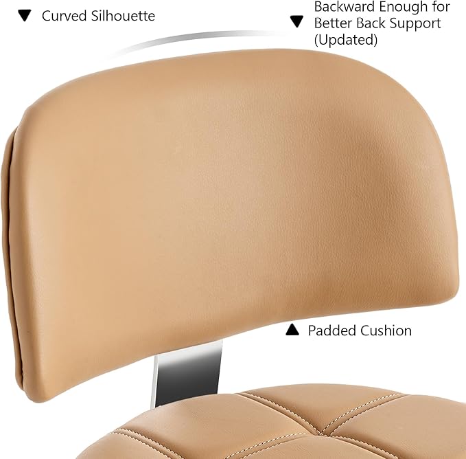 Lockable Stool with Back and Foot Rest Ergonomic Rolling Hydraulic Adjustable Stool for Doctor Esthetician Artist Home Small Office Desk (Camel, 19.5''-24.5'')
