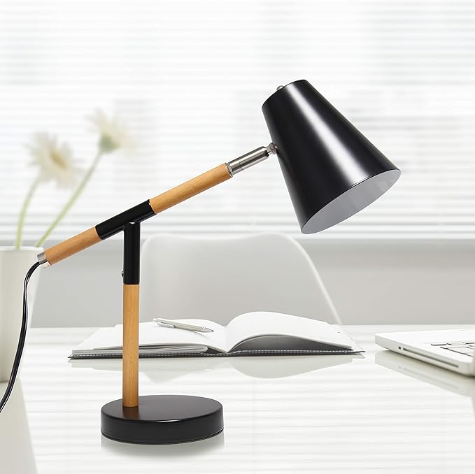 Simple Designs LD1059-BLK Wooden Pivot Desk Lamp, Matte Black