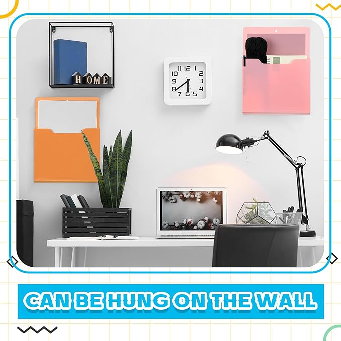 Gilprop 8 Pack Magnetic File Paper Holder High Design Pocket Magnetic Wall File Organizer Hanging Refrigerator Magazine Mail Letters Paper Holder for Teacher Office Supplies(Morandi Color,Classic)