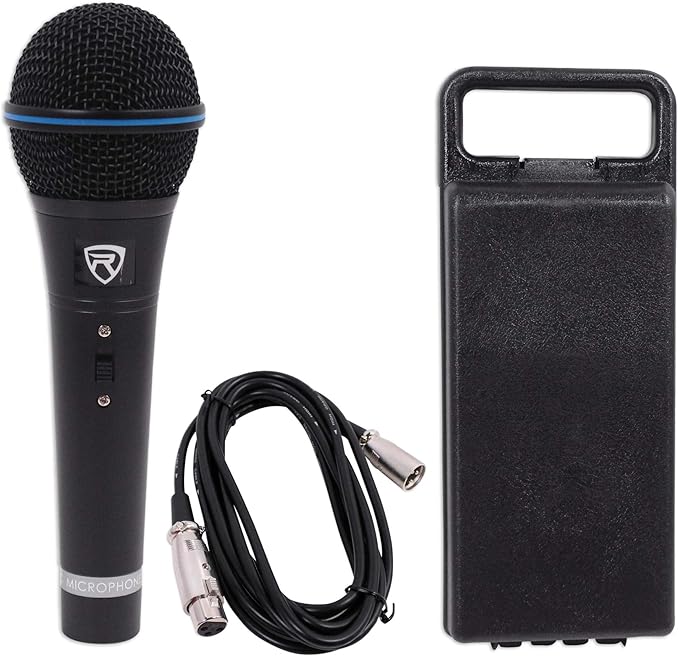 Rockville RMM-XLR Super Cardioid Dynamic Microphone, 600 Ohm, Metal Body, On/Off Switch, 10ft XLR Cable, Black Finish, for Live Performances and Vocals, 2-Piece