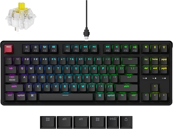 Keychron C3 Pro QMK/VIA Custom Mechanical Keyboard, 8000 Polling Rate Hot Swappable Programmable 87 Keys Compact TKL Layout Gasket Mount, RGB Backlight Wired Gaming Keyboard with Super Banana Switches