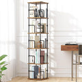 5-Tier Rotating Bookshelf, Freestanding Corner Bookshelf, 360° Spinning Bookcase Industrial Style Storage Rack with Rails, for Living Room, Bedroom, Study