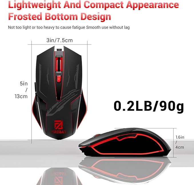 Gaming Mouse RGB, Wired Optical Mouse with 6 Programmable Buttons & 7 Backlit Modes, Wired Mouse for Computer and Laptop, USB Corded Mouse, Right or Left Hand Use - Black