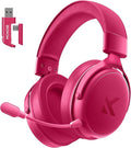 MCHOSE V9 PRO Wireless Gaming Headset 7.1 Surround Sound for PS5 PS4 PC Switch TOPSPEED Gaming Headphones, Noise Canceling Mic, 250Hr Battery, Low 15ms Latency, Lightweight, BT 5.3 FPS Games Rose&Red