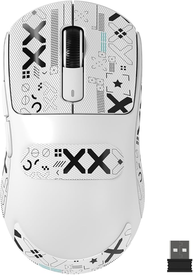 MANBASNAKE Attack Shark X3MAX 49g Wireless Supelight Mouse with Tape, BT/2.4G Wireless/Wired Gaming Mouse, PAW3950 42K DPI Optical Sensor, 200h Battery, Programmable Mouse for PC/Mac/Win (White)