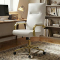 White and Gold Office Desk Chair Memory Foam, High Back Leather Executive Office Chair with Wheels and Arms for Women Girls Teens Adults