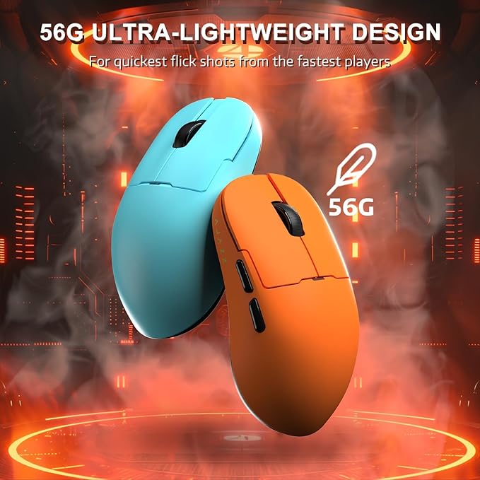A.JAZZ AJ159APEX 8Khz Wireless Gaming Mouse Ultralight 56g with Magnetic Screen Charging Dock 42000DPI PAW3950 Sensor Tri Mode BT/2.4Ghz/Type-c Wired Programmable for Esport FPS PC Mac Gamer(Orange)