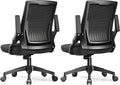 GTPLAYER Ergonomic Office Chair with Flip-up Armrests Executive Computer Chair for Home Office, Breathable Mesh & Comfy Lumbar Support, Pack of 2, Black
