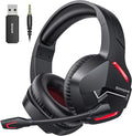 BINNUNE 2.4GHz Wireless Gaming Headset for PS5 PC PS4 Switch, 120H Ultra-Long Battery, Bluetooth 5.3 Over Ear Headphones with Noise Canceling Mic, 50mm Drivers, Comfort Wireless Headphones, Black