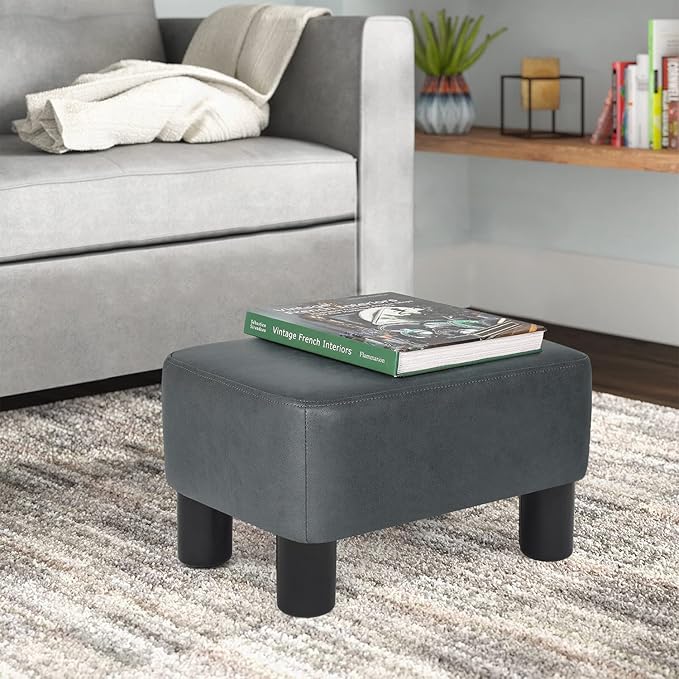Footrest Small Ottoman Rectangular Footstool Modern Stool Seat Chair for Home Living Room Bedroom (Dark Gray)
