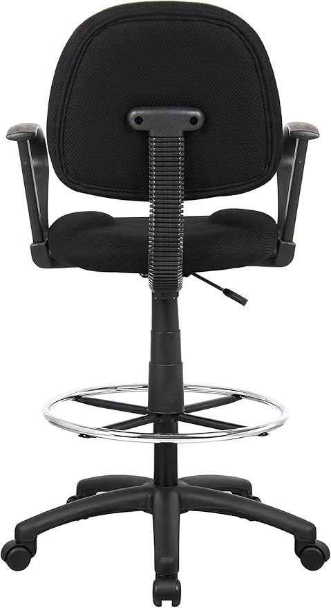 BOWERY HILL Contoured Comfort Drafting Stool, Adjustable Height 26.5"-31.5", Black Tweed Upholstery, Loop Arms, Chrome Footrest, Nylon Base with Casters, Ergonomic Office Chair for Drafting or Studio