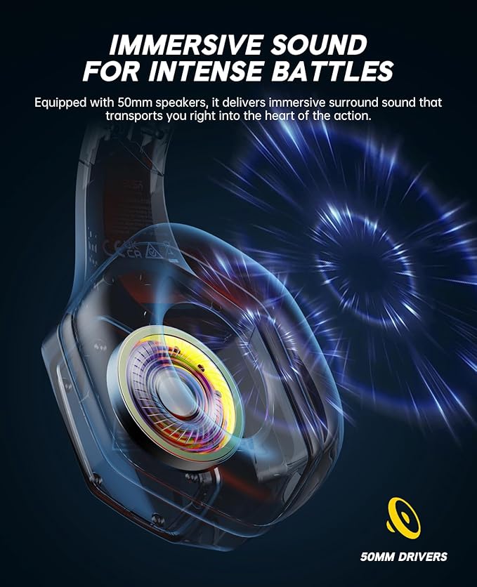 EKSA 2.4GHz Wireless Gaming Headset for PS5,PS4,PC,Switch,Mobile,Mac, Bluetooth Gaming Headphones with ENC Microphone, RGB, 20ms Latency, 120H Battery, 7.1 Surround Sound Headset, 3.5mm Audio Cable