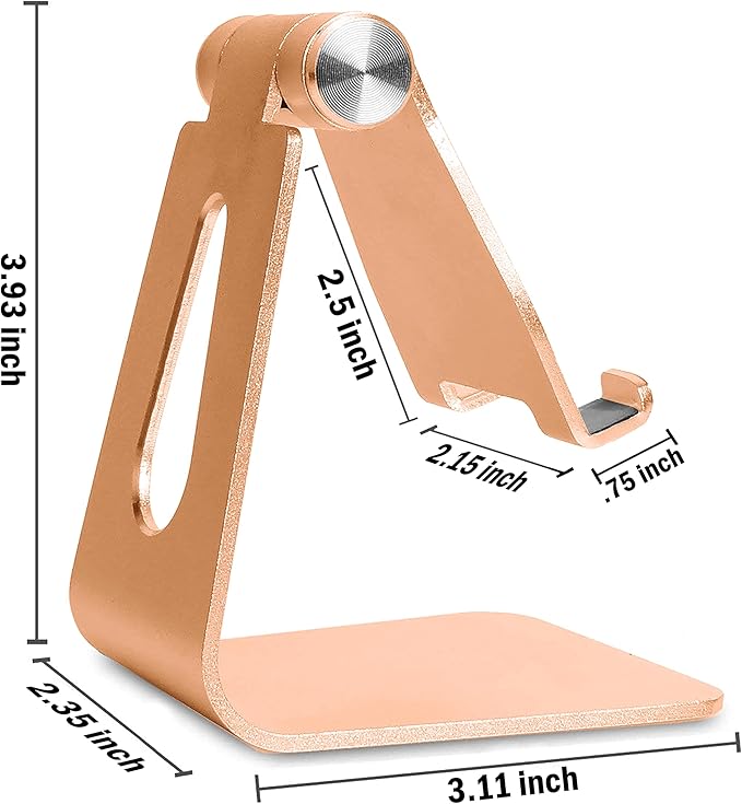 Phone & Tablet Stand Adjustable Multi‑Angle Aluminum Phone & Tablet Stand Non‑Slip Dock/Cradle/Charging Station for Desktop, Bed, Kitchen, Office (Gold)