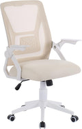 VECELO Mid-Back Swivel Ergonomic Office Chair with Adjustable Arms Mesh Lumbar Support for Computer Task Work, Beige