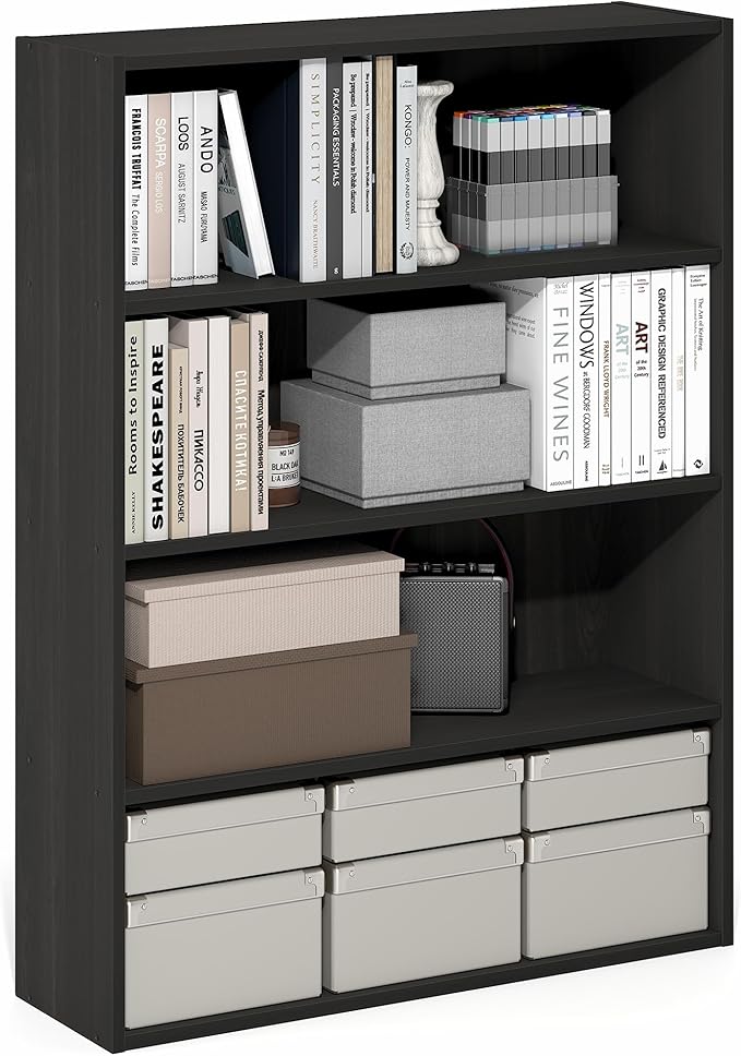 Furinno PASIR Book Shelf, 4-Tier Bookshelf with Open Storage Shelf, Standing Bookcase, 9.3 x 31.3 x 41.8, Easy Assembly, for Home Office, Bedroom, Living Room, Espresso