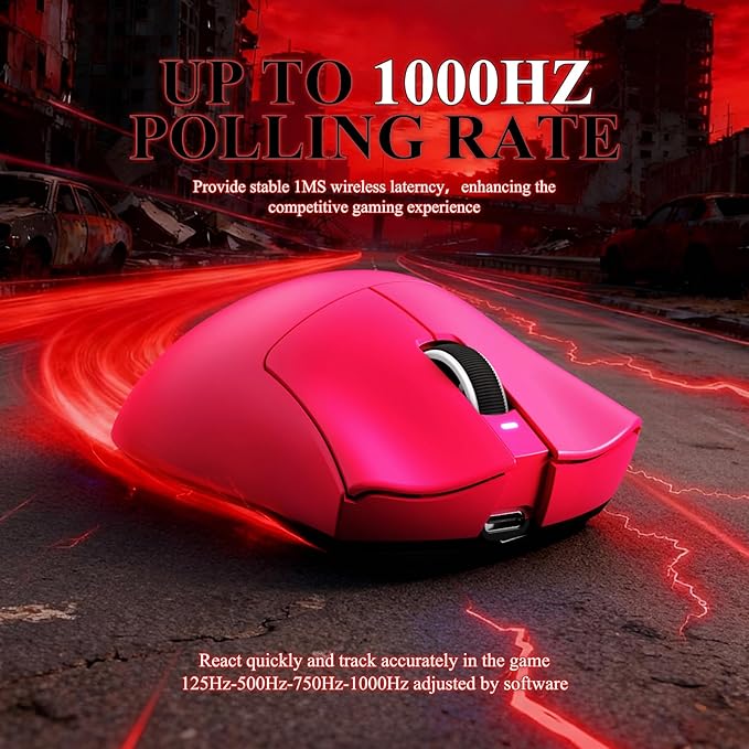 MAMBASNAKE ATTACK SHARK V3 PRO 62g Superlight Wireless Gaming Mouse,RGB Magnetic Charging Dock,BK52820 Tri-Mode BT/2.4G Wireless/Wired Mouse,25000DPI,500mAh,5 Programmable Buttons for Pc/Mac,Berry Red