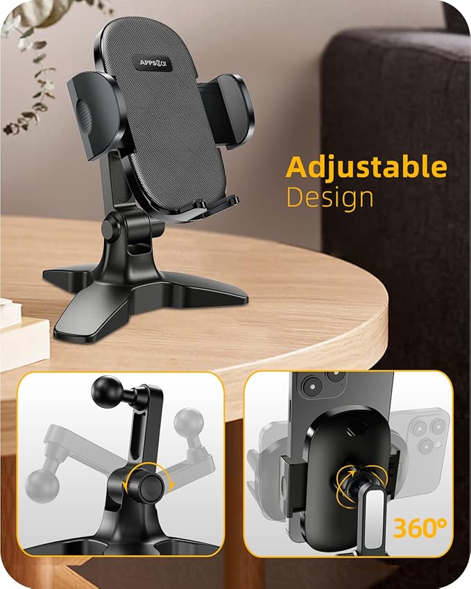APPS2Car Heavy Duty Phone Stand - Adjustable Desktop Holder for Video Calls, Compatible with 4.7-6.8" Smartphones & Thick Cases, Perfect for Home Office