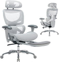 COLAMY Ergonomic Mesh Office Chair, High Back Desk Chair with Footrest, Adjustable Headrest and 3D Arms, Fixed Tilt Lock, Lumbar Support, Breathable Mesh Computer Chair for Home Office,Grey