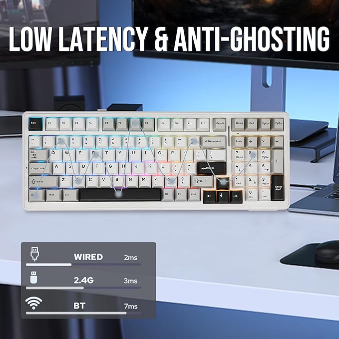 EPOMAKER x Aula F99 Wireless Mechanical Keyboard, Hot Swappable Gasket Custom Gaming Keyboard with Five-Layer Padding, BT/2.4GHz/USB-C, 8000mAh Battery (White Grey, Reaper Switch)