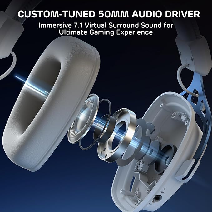 RK ROYAL KLUDGE HG103 Wireless Gaming Headset for PS5/4, Xbox, PC, Switch, BT5.3/2.4G/3.5mm Wired RGB Over Ear Headphones with Noise Canceling Mic, 50mm Drivers, 7.1 Surround Sound for FPS Game