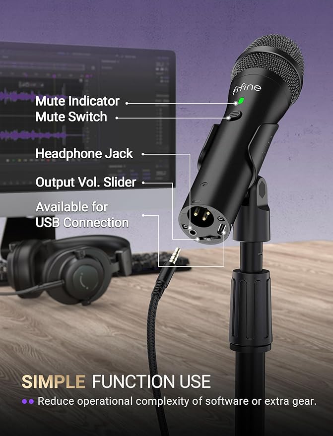 FIFINE USB/XLR Dynamic Microphone for Podcast Recording, Studio Mic Set with Desktop Stand for Vocal, Voice Over, Streaming, Black-AmpliTank TANK2