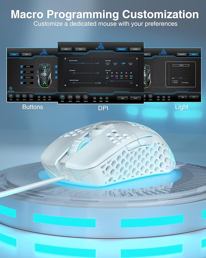 SOLAKAKA SM900 Gaming Mouse Wired with RGB,Adjustable 12800 DPI Wired Gaming Mouse with Side Buttons,Computer Mouse for Laptop/PC,White