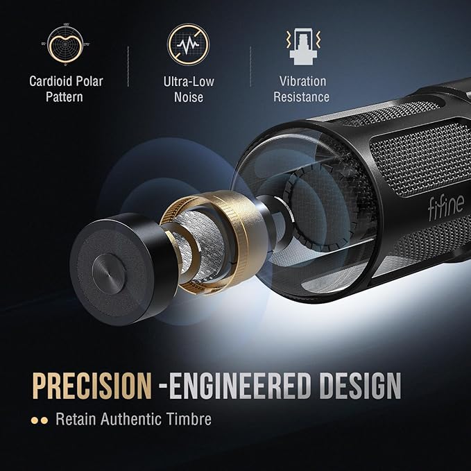 FIFINE XLR Dynamic Microphone, Studio Vocal Mic for Recording, All Metal XLR Podcast Microphone with Mid-Boost, Low-Cut Filter for Voice-Over, Compatible with Mixer/Audio Interface-AmpliTank TANK1