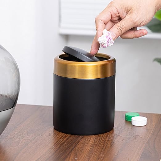 Desktop Refuse Receptacle - Slim Trash Organizer, Petite Waste Carrier | Cute Table Bin, Modern Brushed Metal Lid Mechanism, Elegant Stainless Canister Finish Ideal Home, Kitchenette, Nightstan