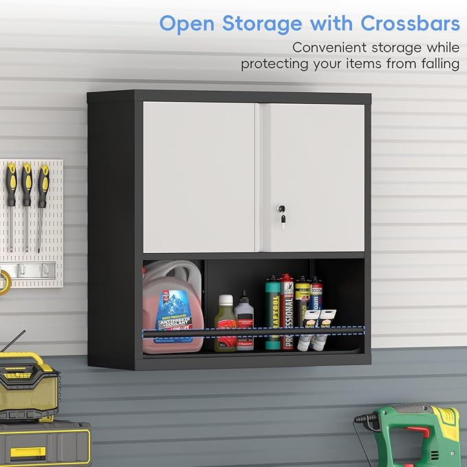 Metal Cabinet Wall Mounted, Garage Storage Cabinet Heavy Duty, Metal Tool Cabinets with Doors and Shelves, Steel Wall Mounted Storage for Basement, Shop