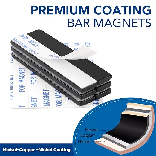 TRYMAG 25 Packs Neodymium Strong Magnet Bars 60x10x3mm, Black Magnetic Strips Heavy Duty Rare Earth with Double-Sided Adhesive, Powerful Metal Rectangular Magnets for Door, Fridge, Office, Kitchen