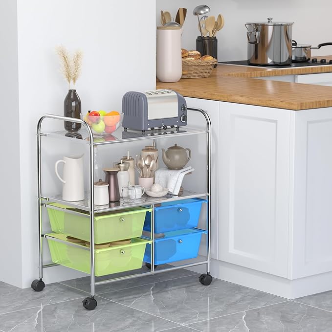 Moccha Rolling Storage Cart with 4 Drawers - Storage Drawers Organizer with wheels for Craft Art Supply Paper Salon, Scrapbook Paper Tools, Movable Utility Cart for Classroom School Studio, Green