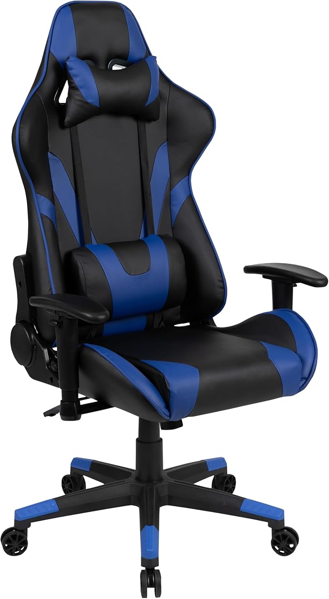 Flash Furniture Optis Red Gaming Desk and Blue Reclining Gaming Chair Set with Cup Holder and Headphone Hook
